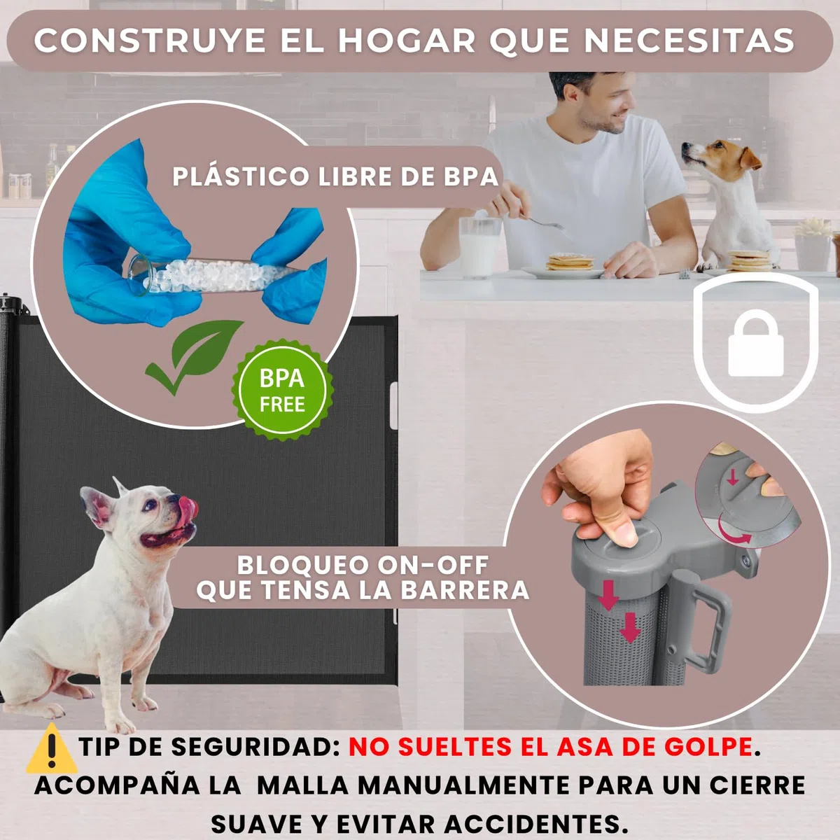 Puerta Retráctil Seguridad Adhesivos o Tornillos -140cm- Barrera Extensible Bebés y Perros - Sin Taladrar. Sin Agujeros - Apta en Escaleras, Puertas, Pasillos (140CM-BLANCO)