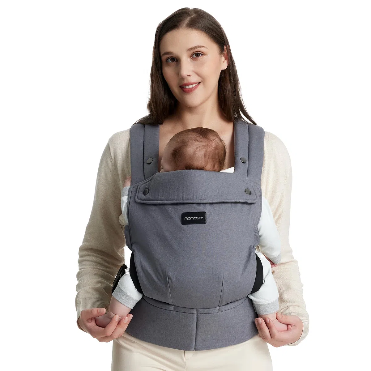 Portabebés Momcozy para recién nacidos y niños pequeños - Ergonómico, Cómodo y Ligero para niños de 3 a 20 kg, Fácil de poner, Ideal para una crianza con las manos libres, Gris