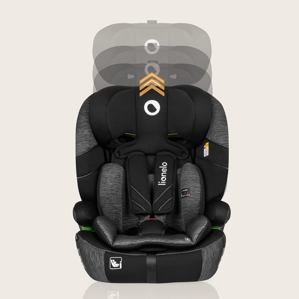 LIONELO LEVI ONE I-SIZE Silla infantil de coche 76-150 cm, Grupo 1 2 3, Protección Lateral, Reposacabezas ajustable de 10 etapas, Reposabrazos Cómodos, Respaldo Extraíble, R129 i-Size