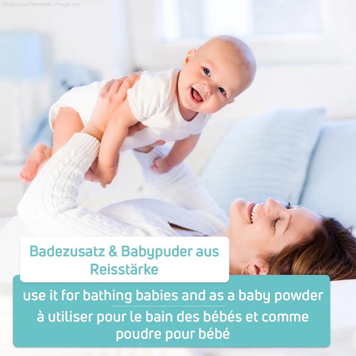 Bio Polvo de almidón de arroz – baño para bebés 100% natural – calma la piel sensible de niños y bebés - sin perfume y dermotológicamente testado