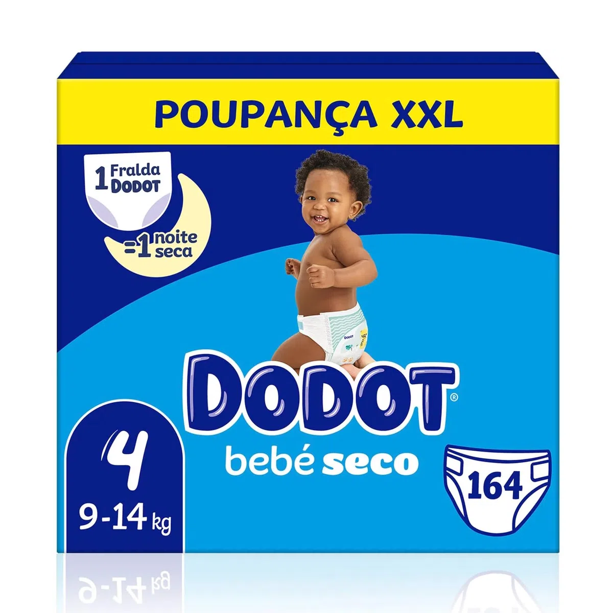 Dodot Pañales Bebé-Seco Talla 4 9-14kg, 164 Pañales con Protección Antifugas, Pack Mensual
