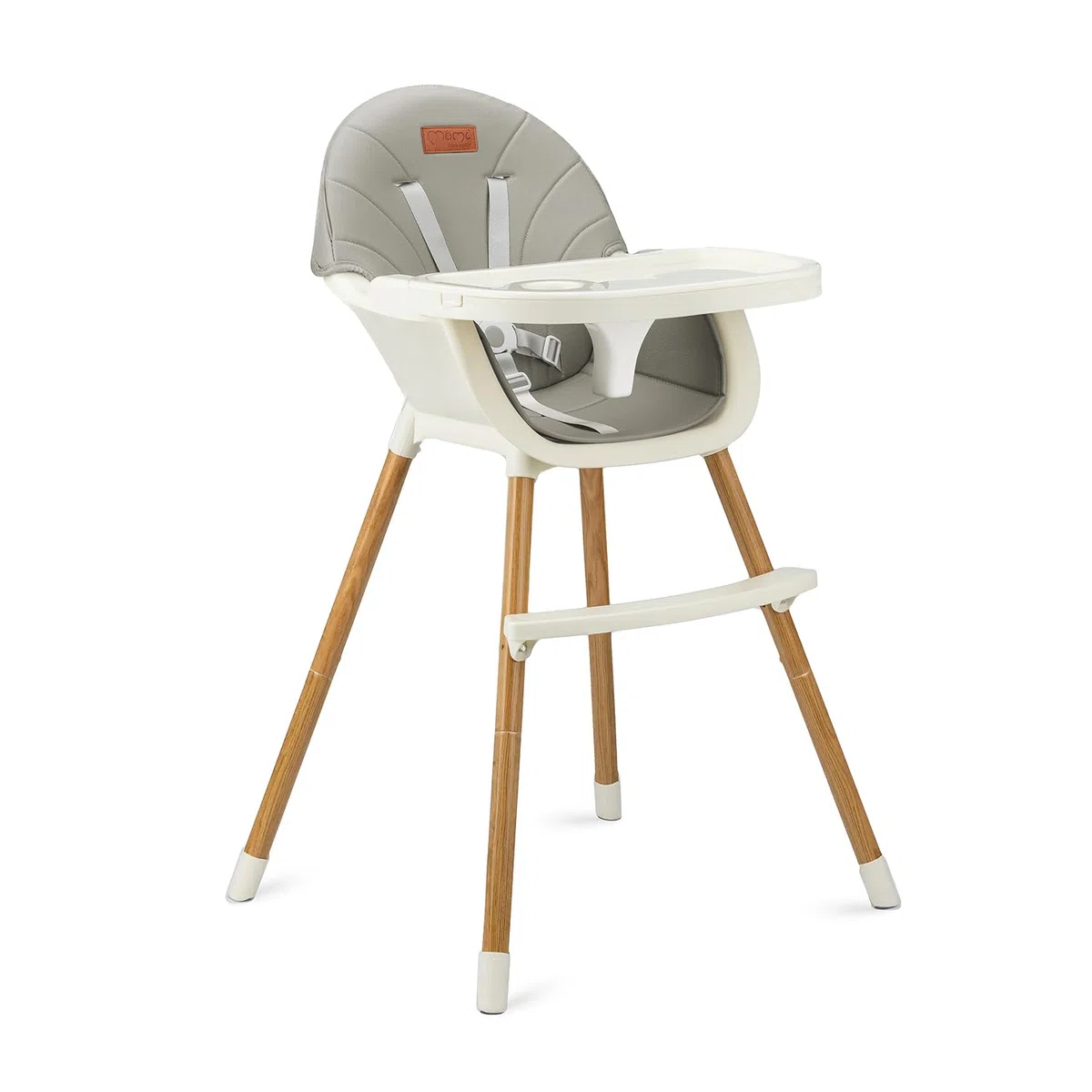 MoMi REKI Trona Bebé 3 en 1 Evolutiva, Trona hasta 36 Meses y Silla Infantil hasta 5 Años, Fácil de Limpiar, Bandeja Desmontable, Arnés de Seguridad, Reposapiés, Juguete Incluido, Gris