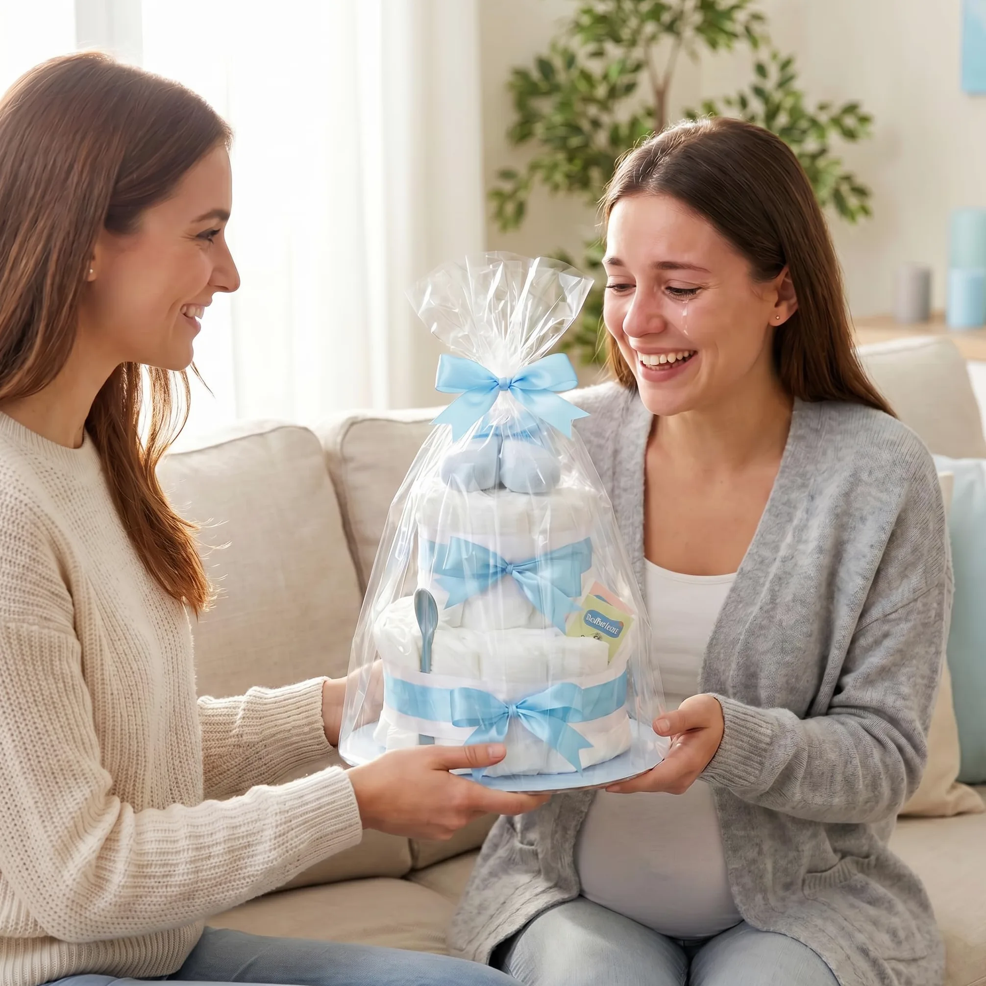 Tarta de pañales para niño de 2 pisos en azul con calcetines para bebé, regalos para el nacimiento para la madre, bautizo o fiesta de bebé, idea de regalo con pañales recién nacidos, incluye tarjeta