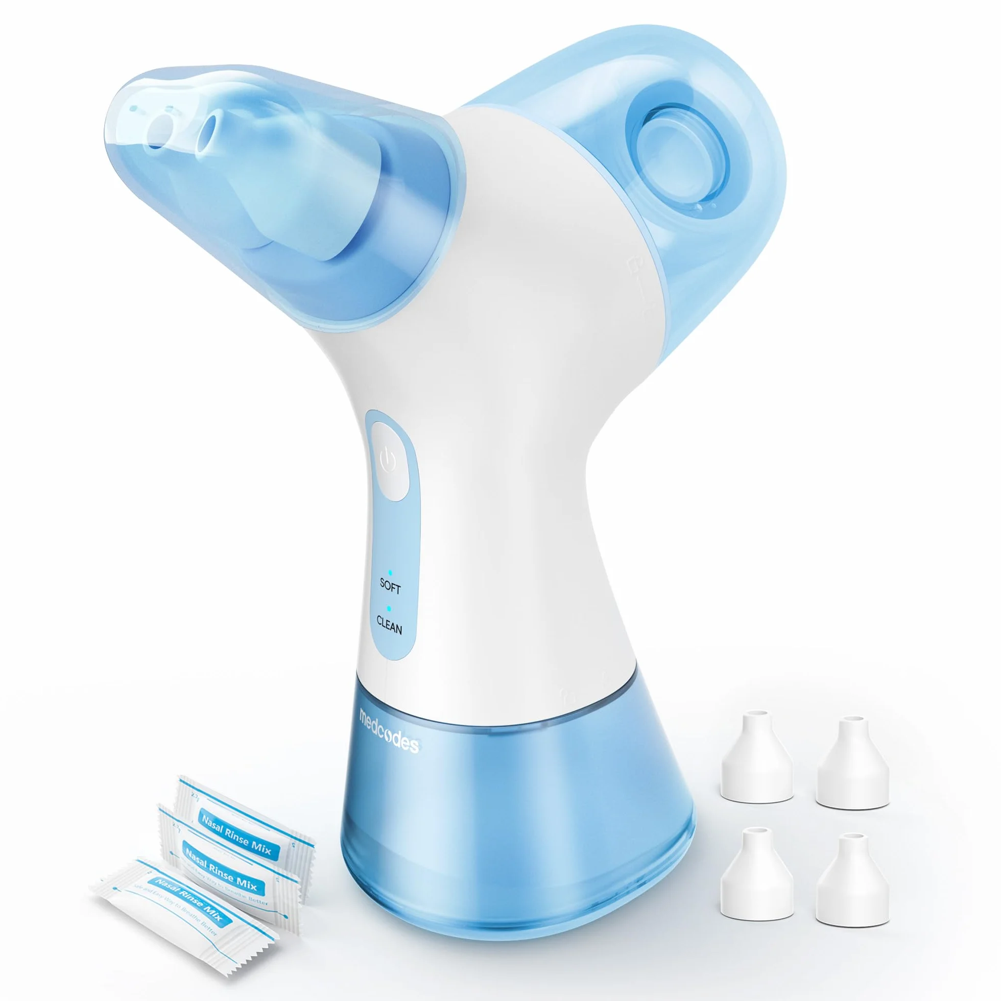 Ducha nasal, sistema de lavado nasal eléctrico para alivio rápido de dolores nasales, limpiador nasal de 2 modos con autolimpieza y función automática de eliminación de residuos, 30 bolsas de sal