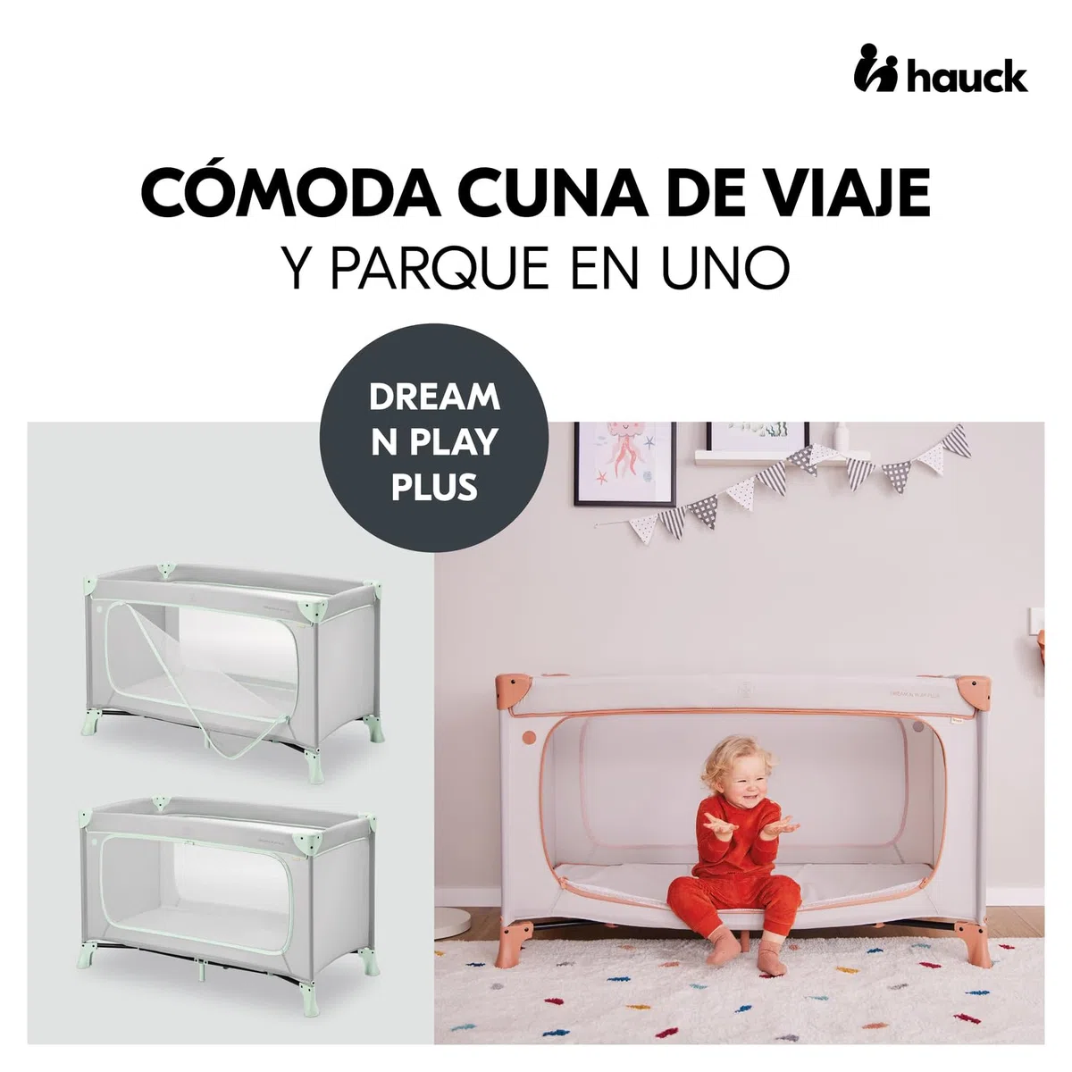 hauck Dream N Play Plus Cuna de Viaje Bebe - Plegado Compacto - Dusty Mint