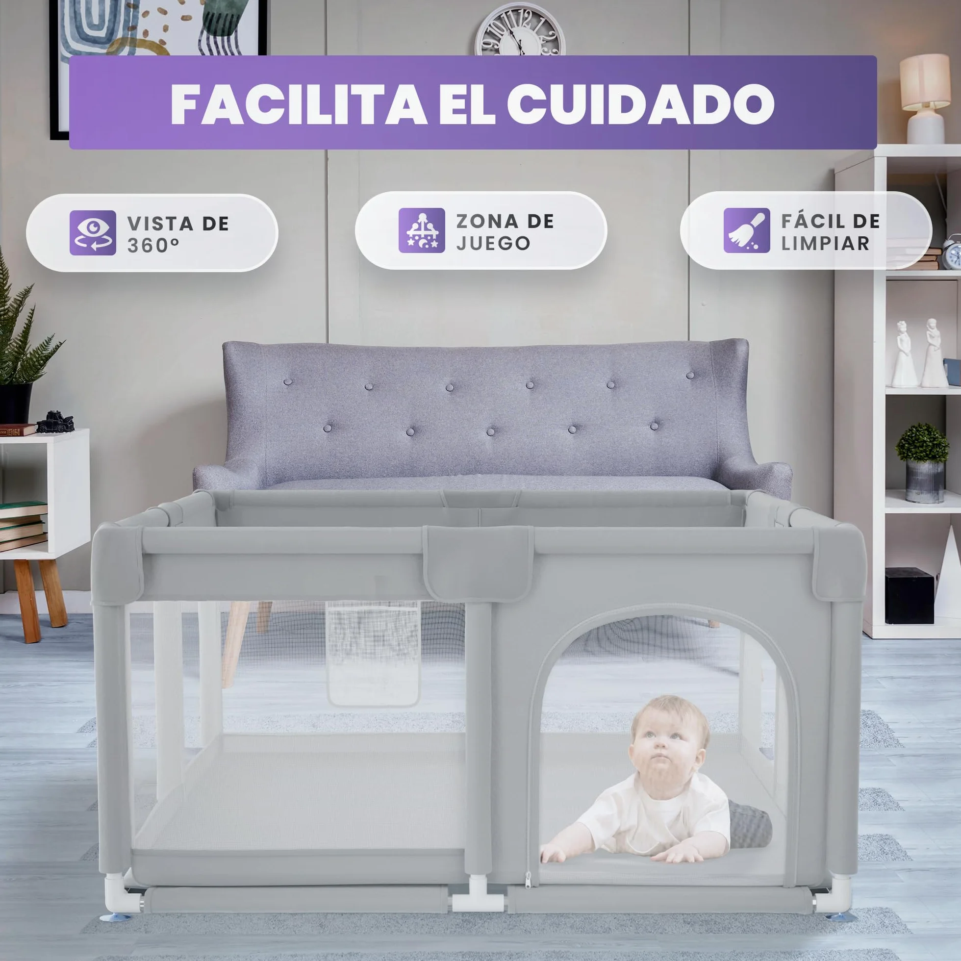 JUPPLIES Parque Infantil Bebé 120x120cm Corralito con Malla Transpirable