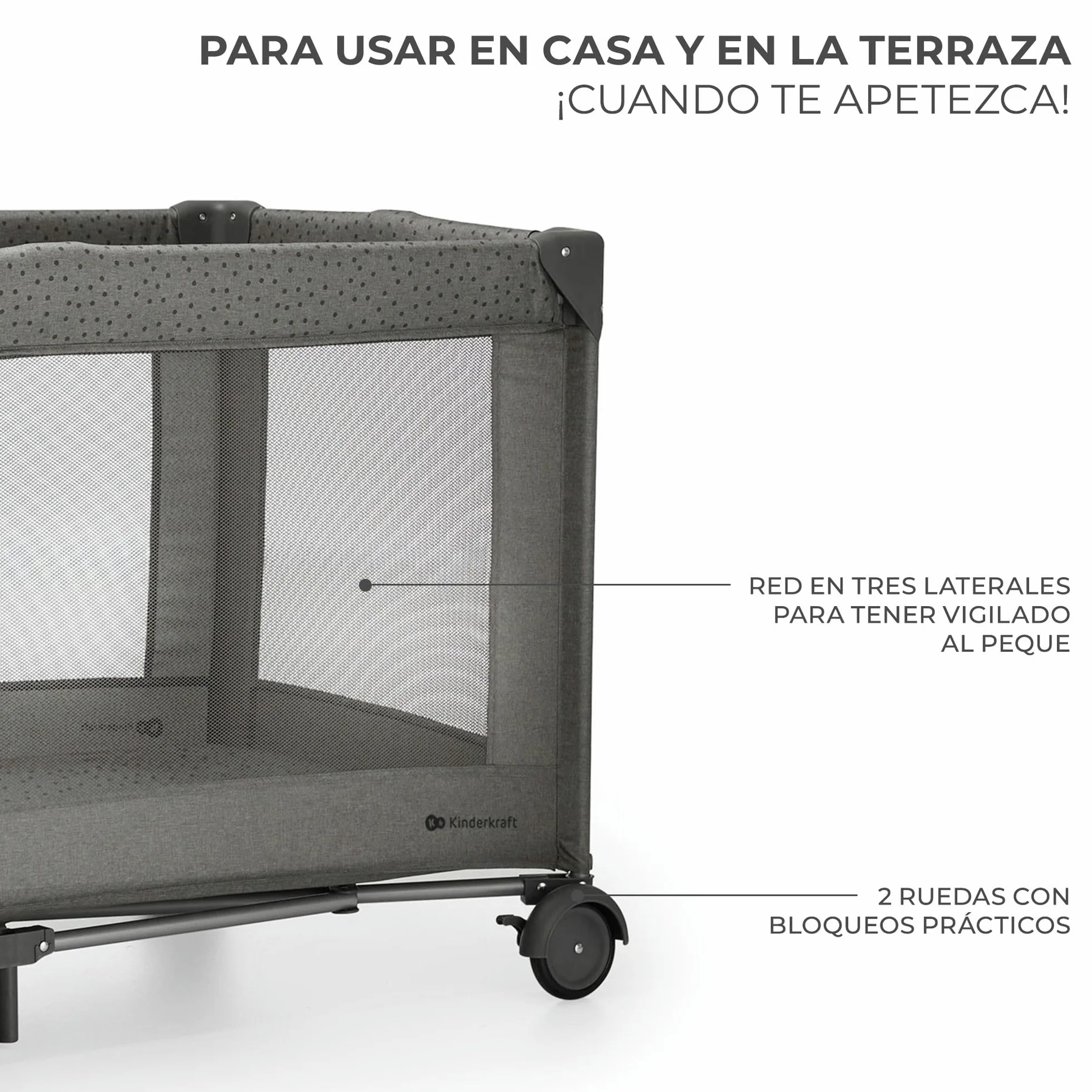 Kinderkraft Joy 2 Cuna de Viaje 3 en 1 para Bebé hasta 25 kg, Plegado rápido, Entrada Lateral, Gris