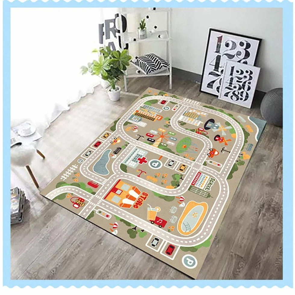 Alfombra para niños Alfombra de Juego Street Car Universo Animal Azul Verde Gris Gris 10 Tamaños