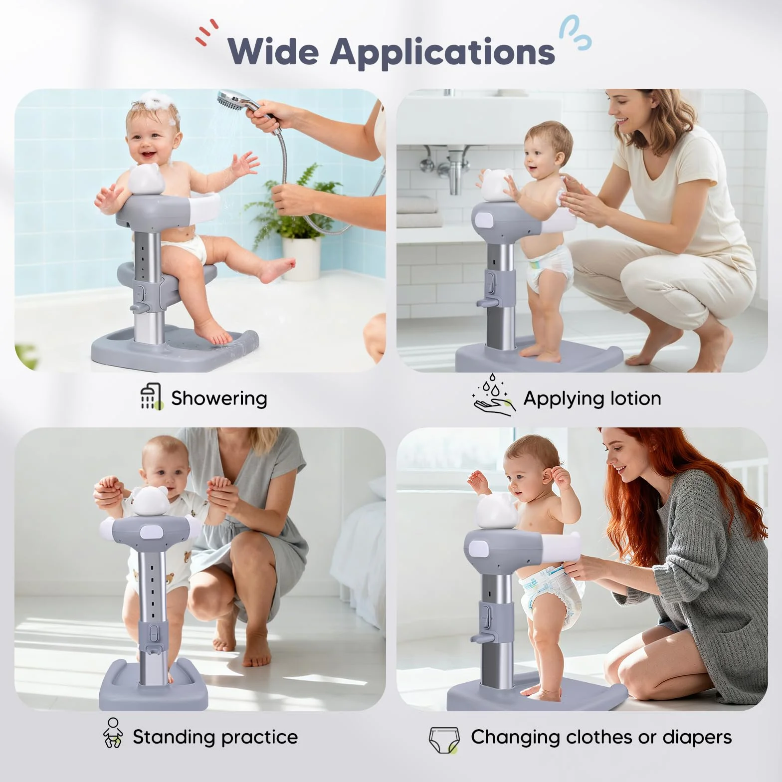 Soporte de baño y ducha para bebé - 6 Meses a 48 Años - Estante de ducha regulable en altura con Base Antideslizante y Asientos, Soporte Bebe Bañera para Niños Pequeños