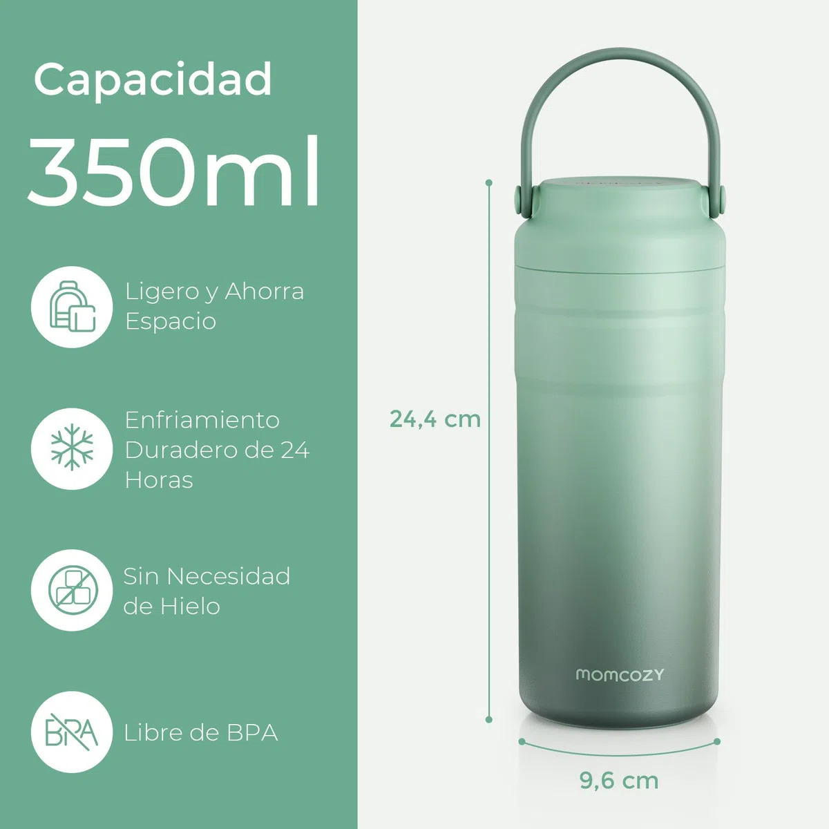 Momcozy Enfriador Portátil de Leche Materna para Uso en Exteriores, 24 h de Refrigeración sin Hielo, Contenedor para Biberones de Leche Materna, 355 ml, a Prueba de Fugas, Mini Nevera Outdoor