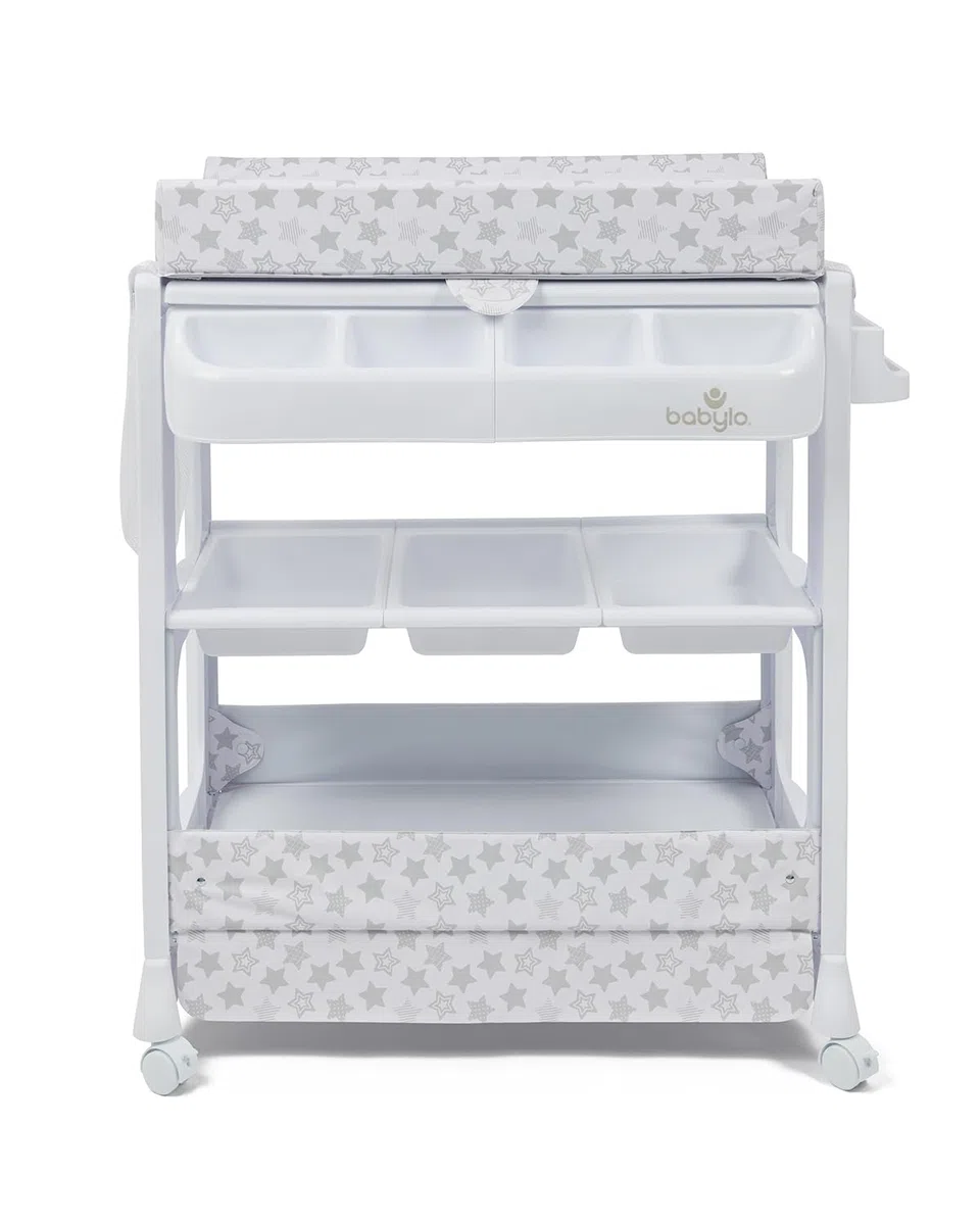 BABYLO Cambiador inteligente con unidad de baño con almacenamiento inteligente y cómodo, luna y estrellas métricas
