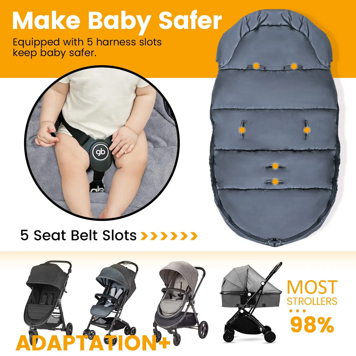 Orzbow Saco Silla Paseo Universal Invierno, Saco Carro Bebe Invierno Saco Carrito Bebe universal con Cremallera, Pile Coral, Impermeable y Detachable, Lavabile in Lavatrice, Gris