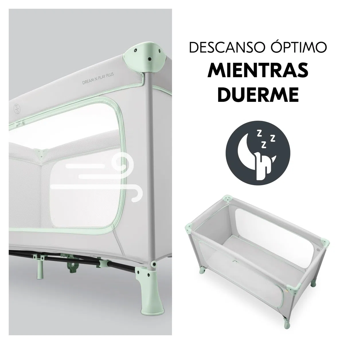 hauck Dream N Play Plus Cuna de Viaje Bebe - Plegado Compacto - Dusty Mint