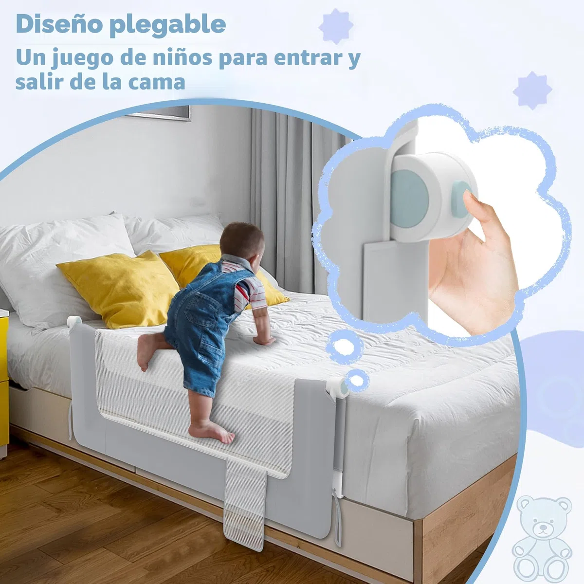LZQ Barrera plegable para cama infantil, protección contra caídas, protección contra caídas, protección contra caídas, 150 cm