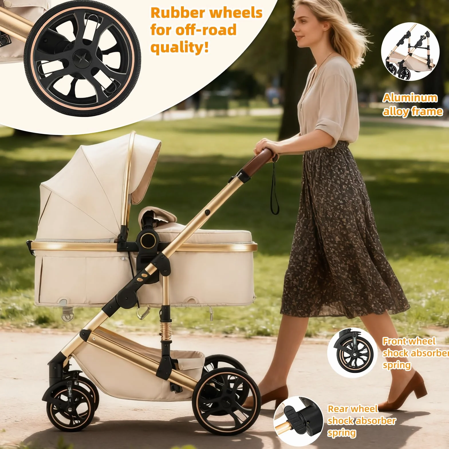 BEBBY BEBBY Cochecito de bebé 3 en 1,Carricoche Combinado Paisaje Alto Marco de Aluminio Para Recién Nacido0-22KG,Portátil Carrito Bebe 3 en 1 Con Asiento De (H9-PINK, H9)