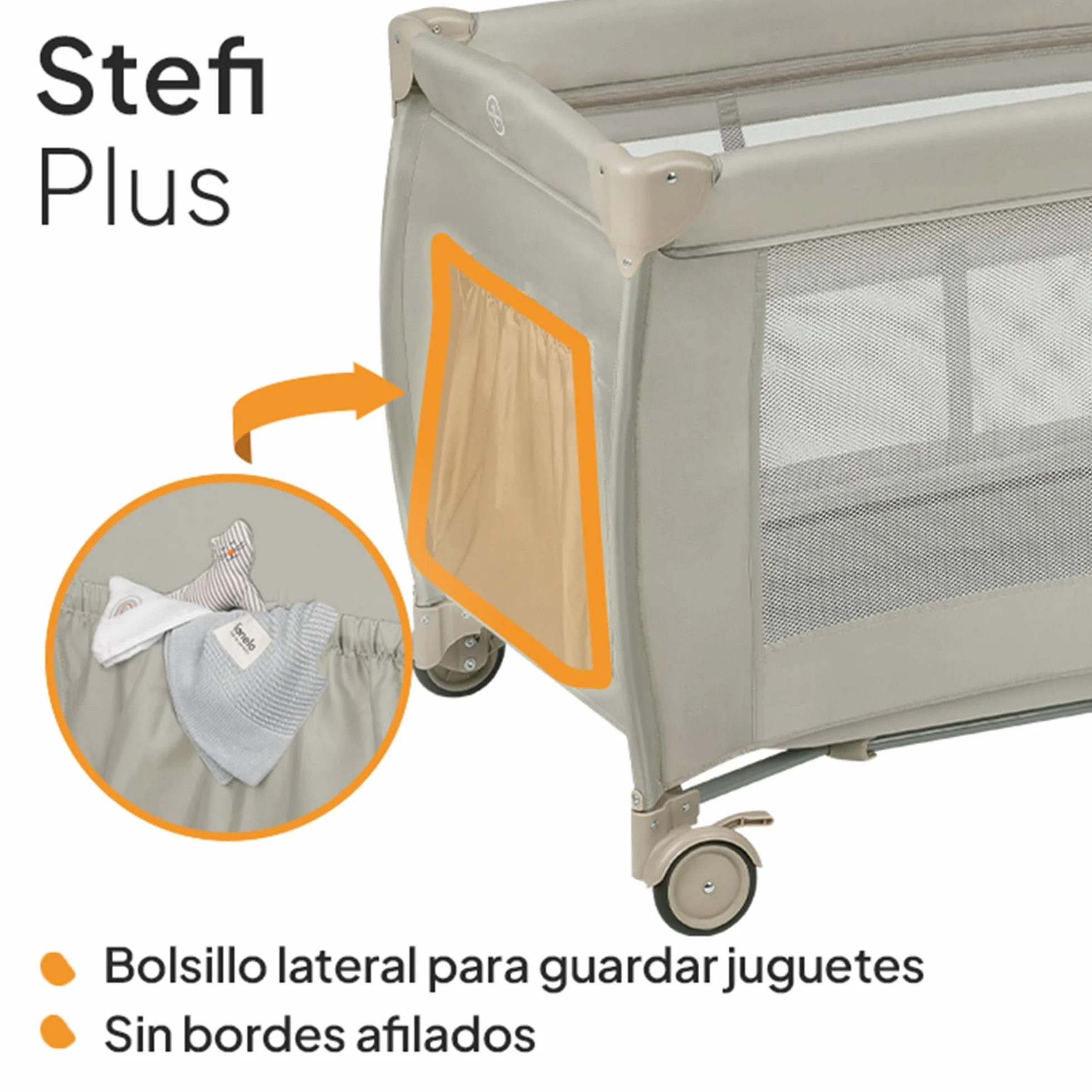 LIONELO Stefi Plus Cuna de Viaje Bebé Puerta Lateral Colchón Espuma T25 Premium Plegado Rápido Bolsa Transporte Ruedas Beige