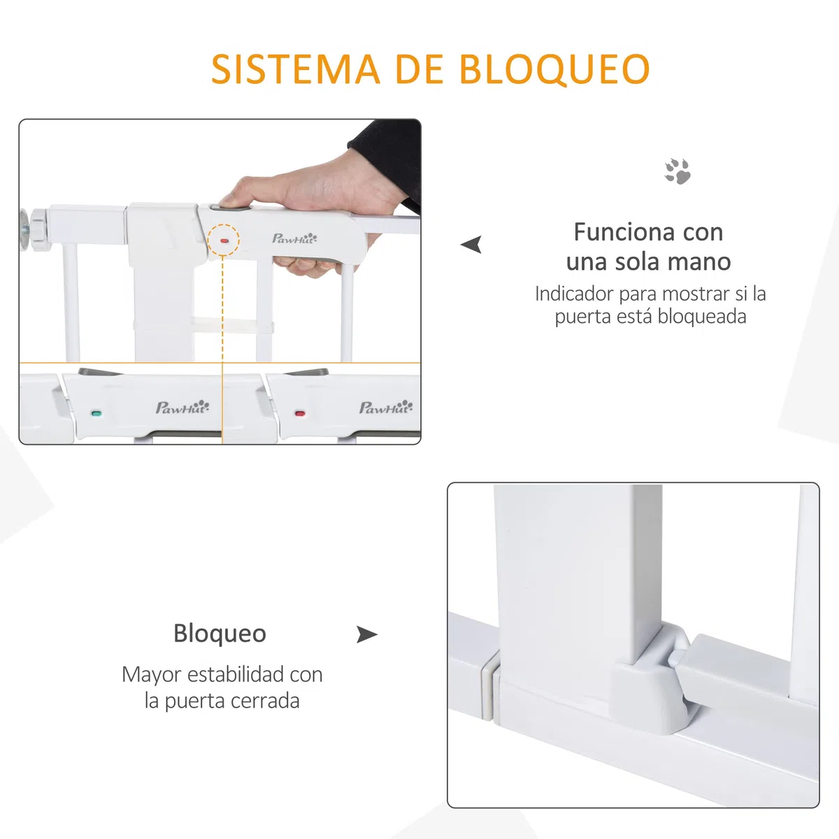 PawHut Barrera de Seguridad de Perros Extensible para Escaleras y Puertas 76-97 cm Valla para Perros con 2 Extensiones de 7 cm Cierre Automático y Marco Metálico Altura 76 cm Blanco