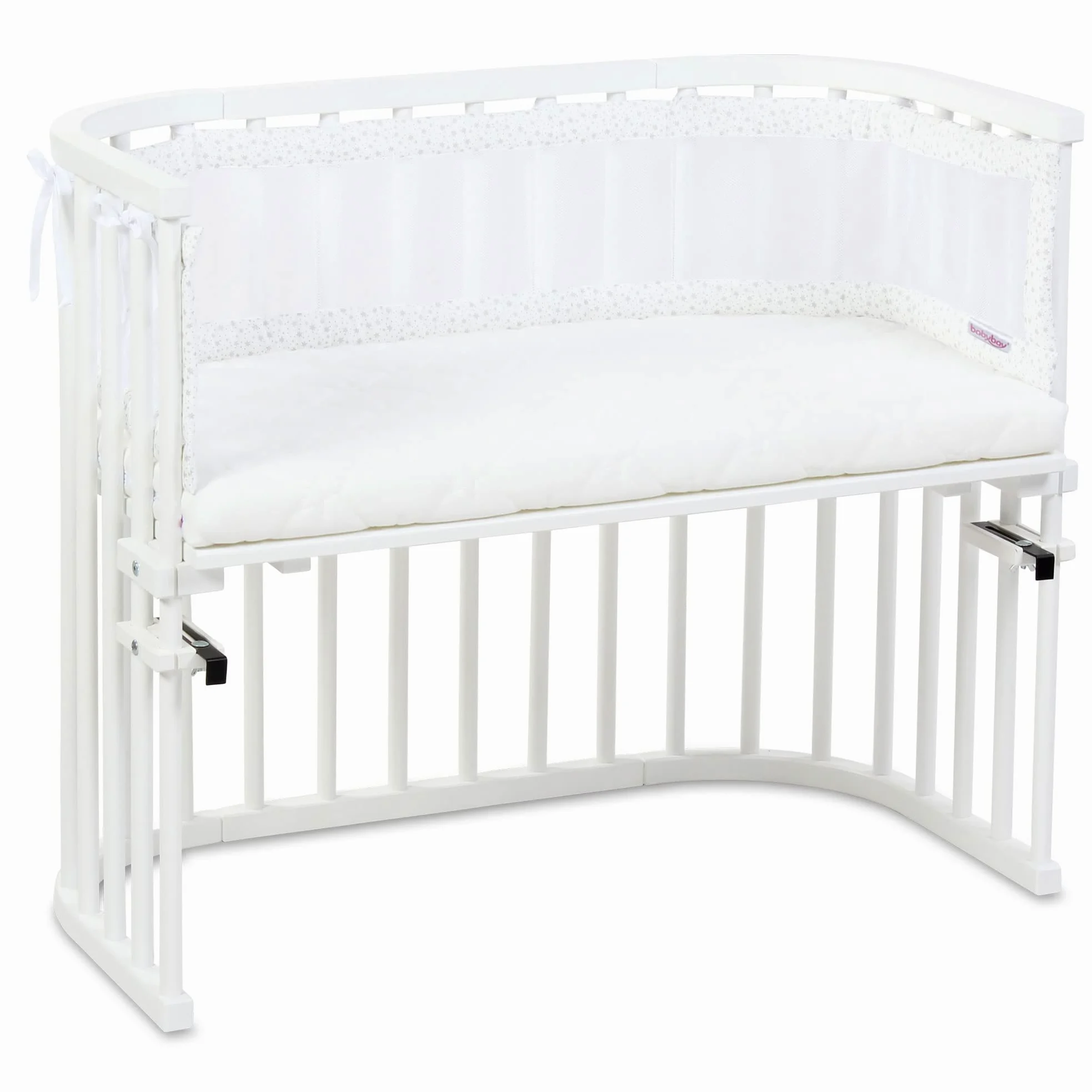 babybay Protector de cuna de malla apto para modelo original, color blanco con estrellas brillantes plateadas