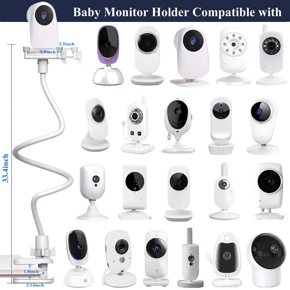 Soporte para Vigilabebes Universal | Ajustable Soporte para Cámara Monitor de Bebé Compatible con HelloBaby/Blemil/nooie/BOIFUN/momcozy/GHB/ | for 1/4" la Mayoría de Vigilabebes (33.4inch)