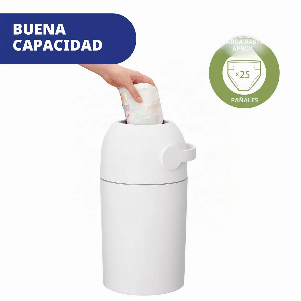 Chicco Contenedor para Pañales con Control de Olores, Sistema de Deshecho de Pañales, Papelera Compacta, Ahorra Espacio, con Tapa, Fácil de Usar y Limpiar, Funciona con Bolsas de Plástico, Blanco