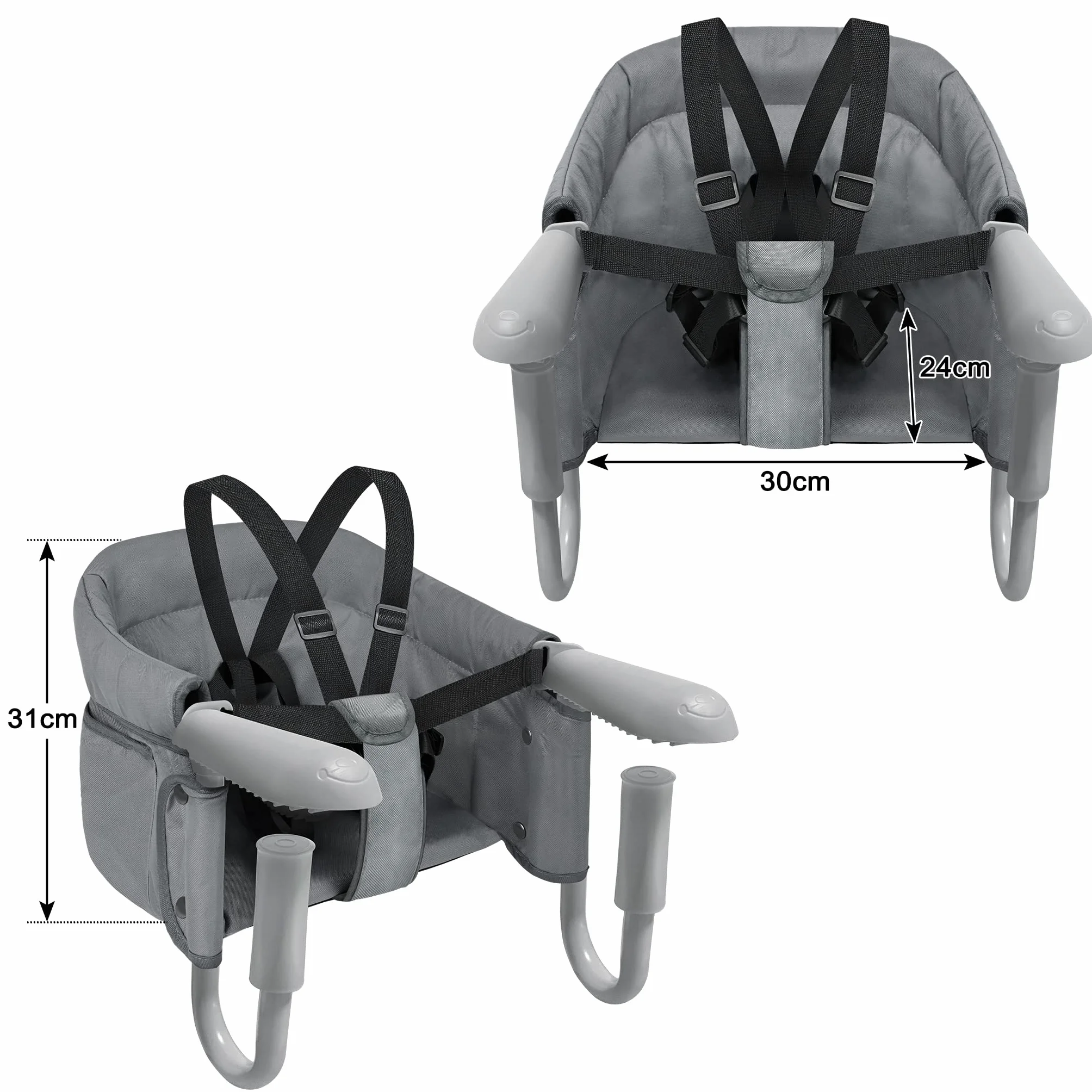 YUENFONG Asiento de mesa plegable para bebés, asiento para bebés con sujeción de deslizamiento y bolsa de asiento (gris)