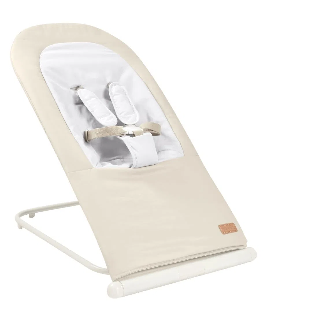 BÉABA, Hamaca Plegable, 3 Reclinables en 1 Botón, Ultra Compacta y Delgada, Arnés de 5 Puntos, Sistema de Plegado Patentado, 100% Algodón, Hasta 15kg, Funda de Transporte Incluida, Eazy Relax - Gris