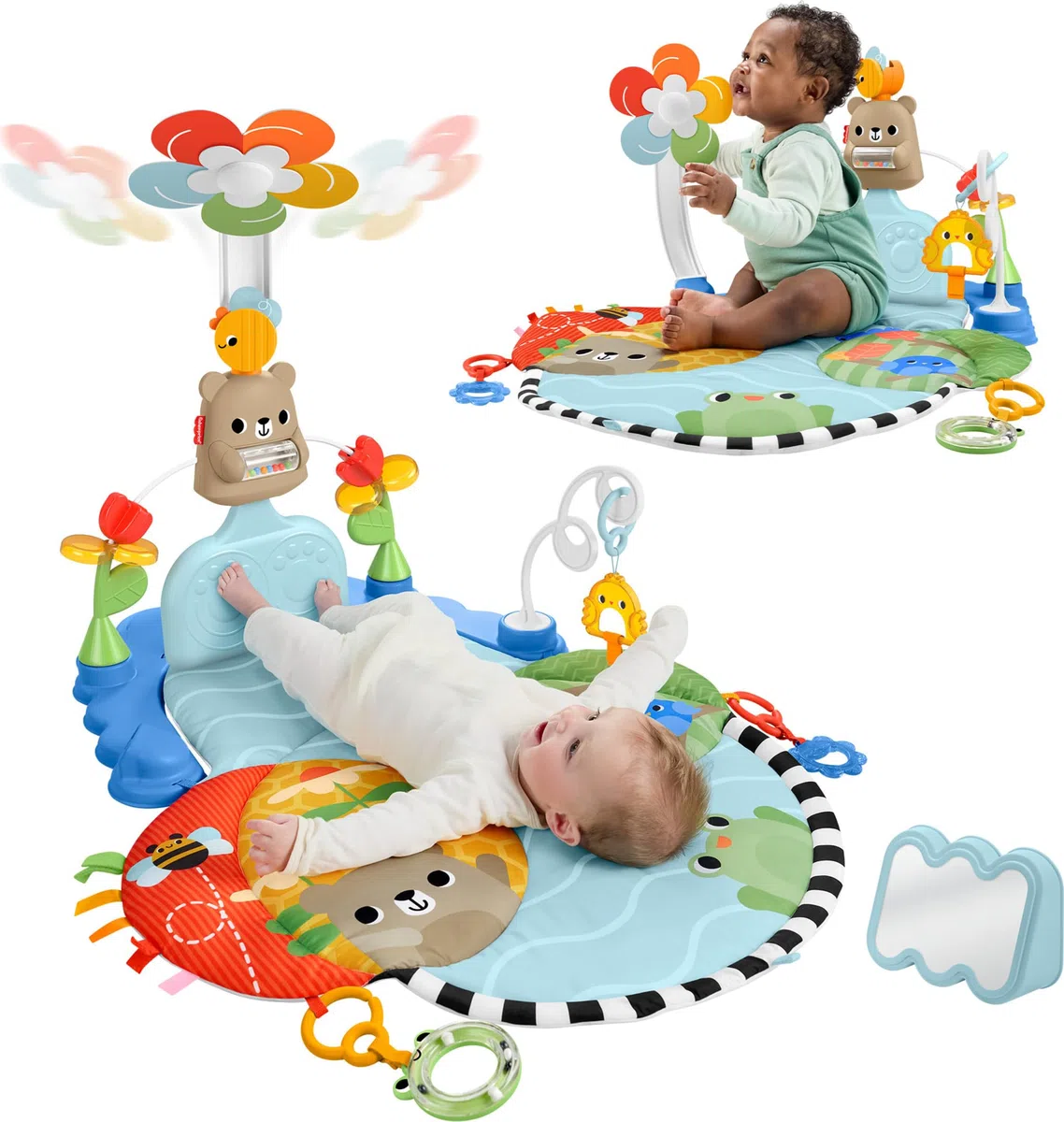 Fisher-Price Alfombrilla de Juego para bebés 3 en 1 pataditas y balanceo, Juguete de Actividades sensoriales para el Desarrollo de bebés recién Nacidos, a Partir de 0 Meses, JMT98