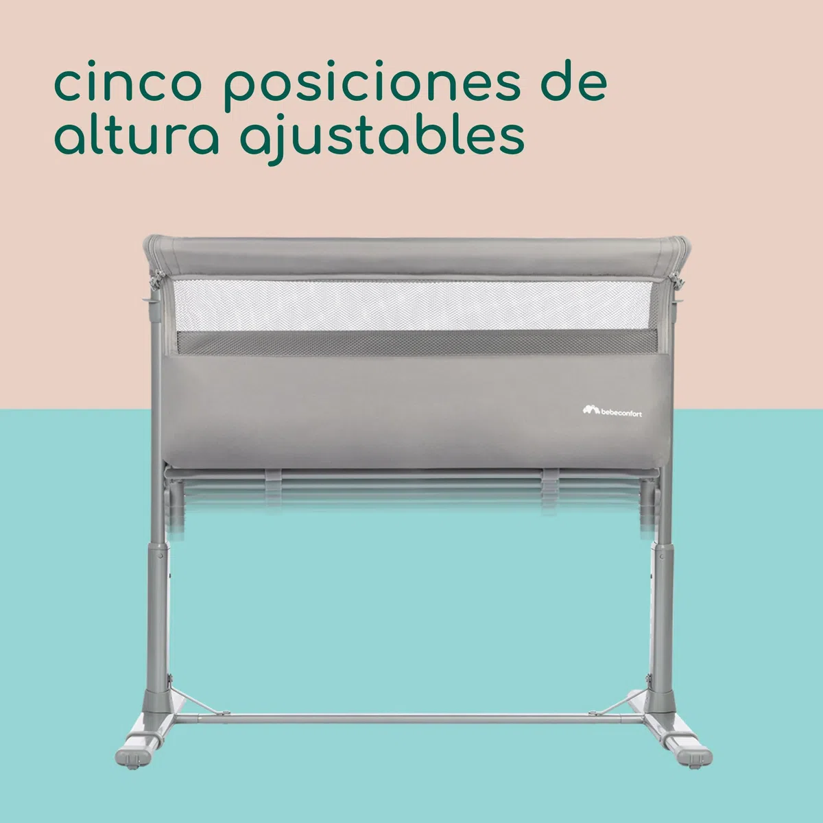 Bebeconfort Zina Colecho Bebé y Cuna Independiente Desde el Nacimiento hasta los 6 Meses (de 0 a 9 kg), Cuna Bebé Plegable, 5 Posiciones de Altura Ajustables, Colchón Reclinable, Mineral Grey