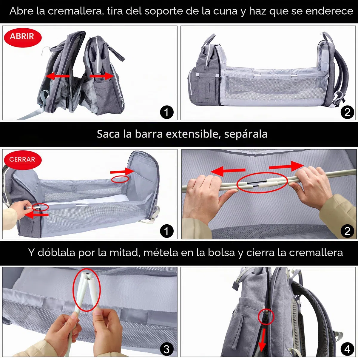 SNDMOR Mochila Cambiador, 30L Mochila Maternal Mochila Cuna Portatil Bebe con Cambiador Bebe Portatil y Correa Para Cochecito, Adecuado Para Mamá y Papá