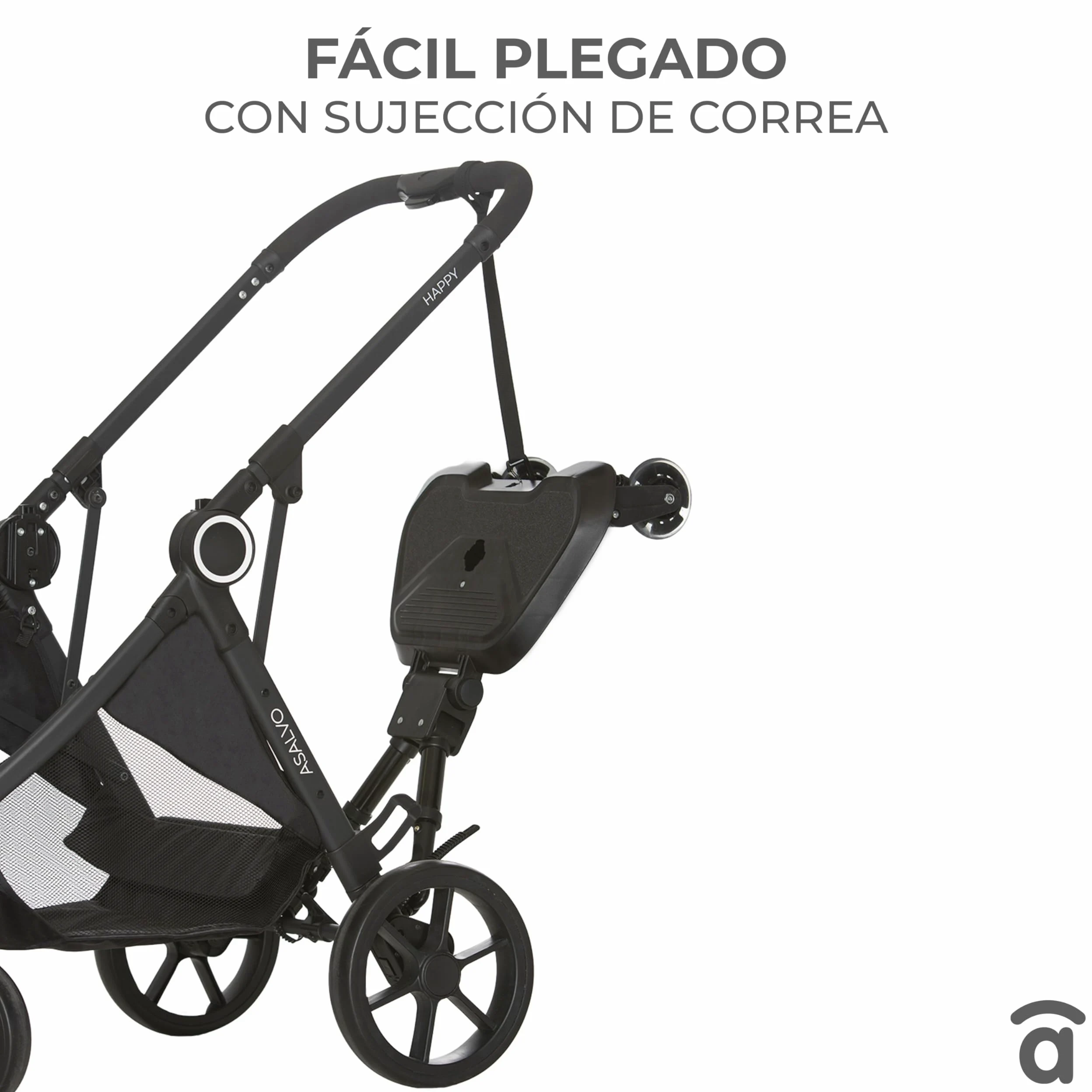 Asalvo GO SEAT 2 IN 1 Patinete 2 en 1 para silla de paseo Go Seat, Universal, Patin Carro Para Bebe Apto para el 99% de todos los cochecitos, Tabla para Cochecito, Niños de 2 a 5 Años 20 kg, Negro