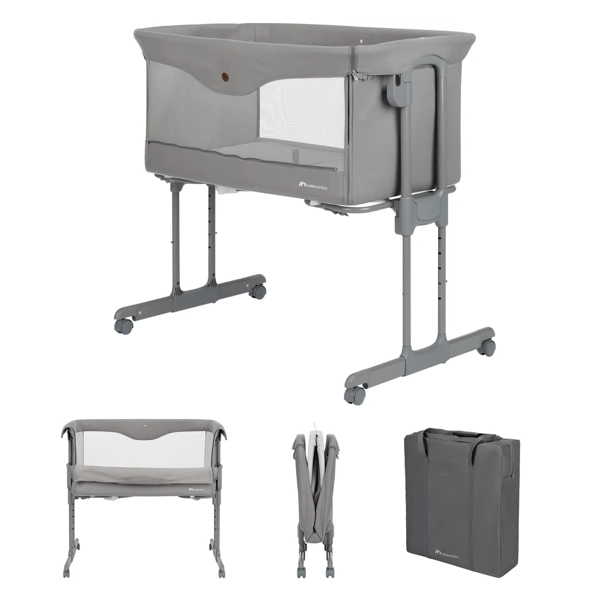 Bebeconfort Amara, Cuna Bebé, 0-6 Meses, 0-9 kg, Cuna Colecho Bebé, Cuna de Colecho y Moisés 2 en 1, Cuna Plegable en 3 Segundos, Fácil de Mover, Práctica Bolsa de Viaje, Tinted Grey