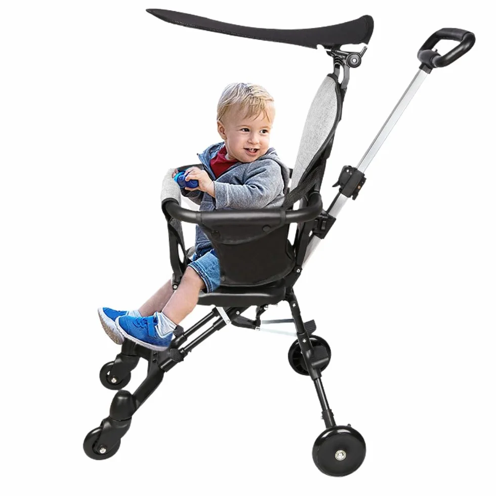 Cochecito de bebé ligero, de 0 a 22 kg, respaldo reclinable y ajustable, asiento espacioso, doble freno y ruedas giratorias, 30 x 55 x 86,5 cm, gris + negro