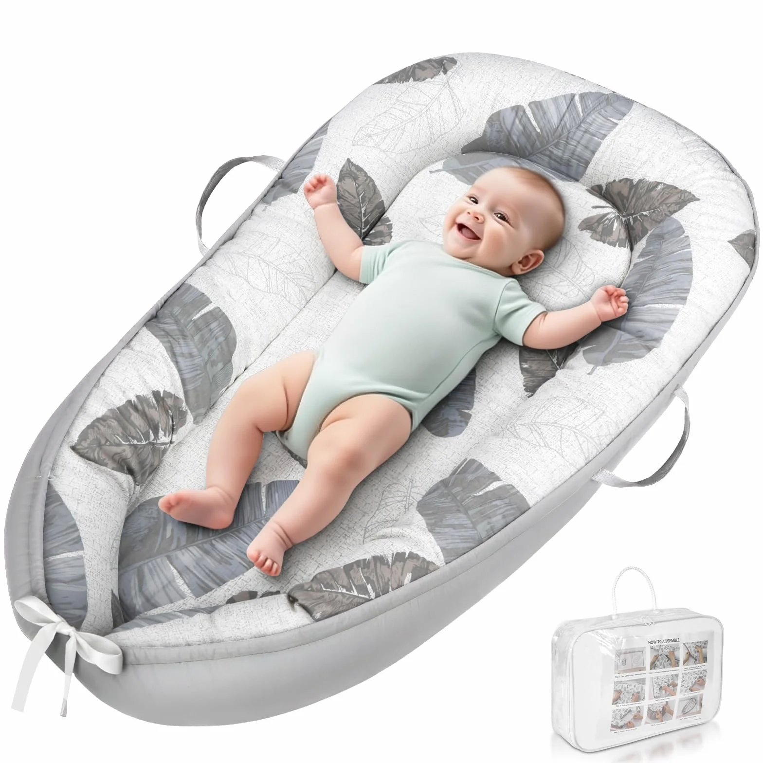 HOTUT Nido Bebe Recien Nacido, 100% Algodón, Reductor de Cuna o Nido de Colecho para Bebe, Apullo de Colecho Reductor Cuna Algodón Cuco, para Gondola Moisés y Viaje
