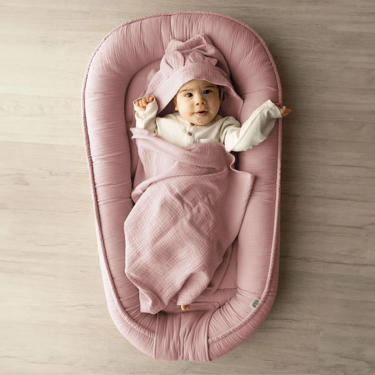 PaLulli Nido para bebé de 100 x 60 cm, muselina suave con colchón, nido de dormir, capullo, cuna de viaje para recién nacidos, 100 % algodón (rosa)
