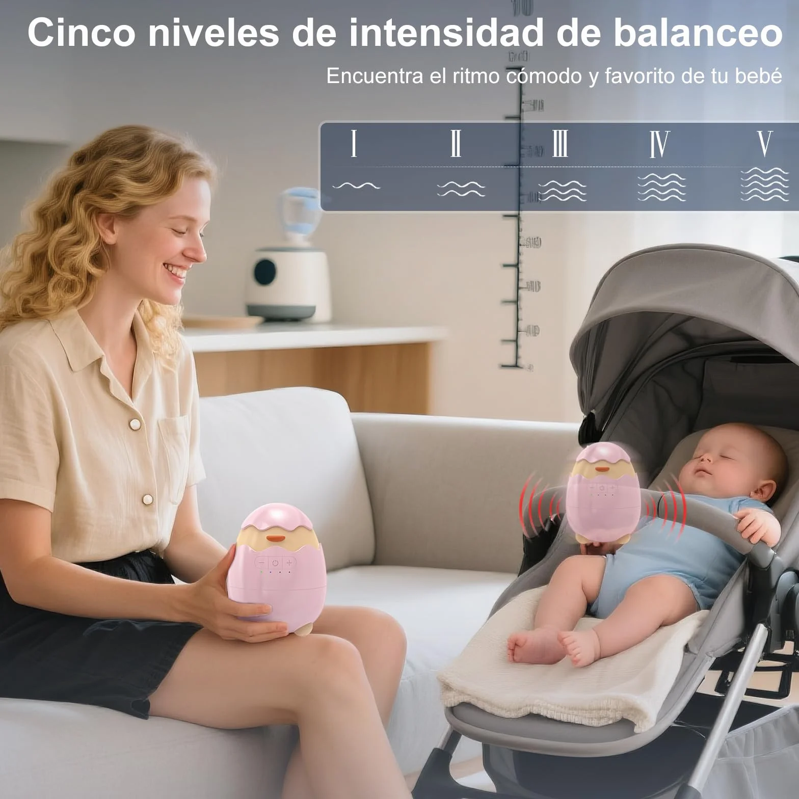 Robofun Baby Rocker-Diseño original-Columpio Para Cochecito De bebé, Ayuda Para Dormir Para Bebés, Temporizador De 30-60-90 Minutos, 5 Niveles De Intensidad – para cochecitos - Rosa
