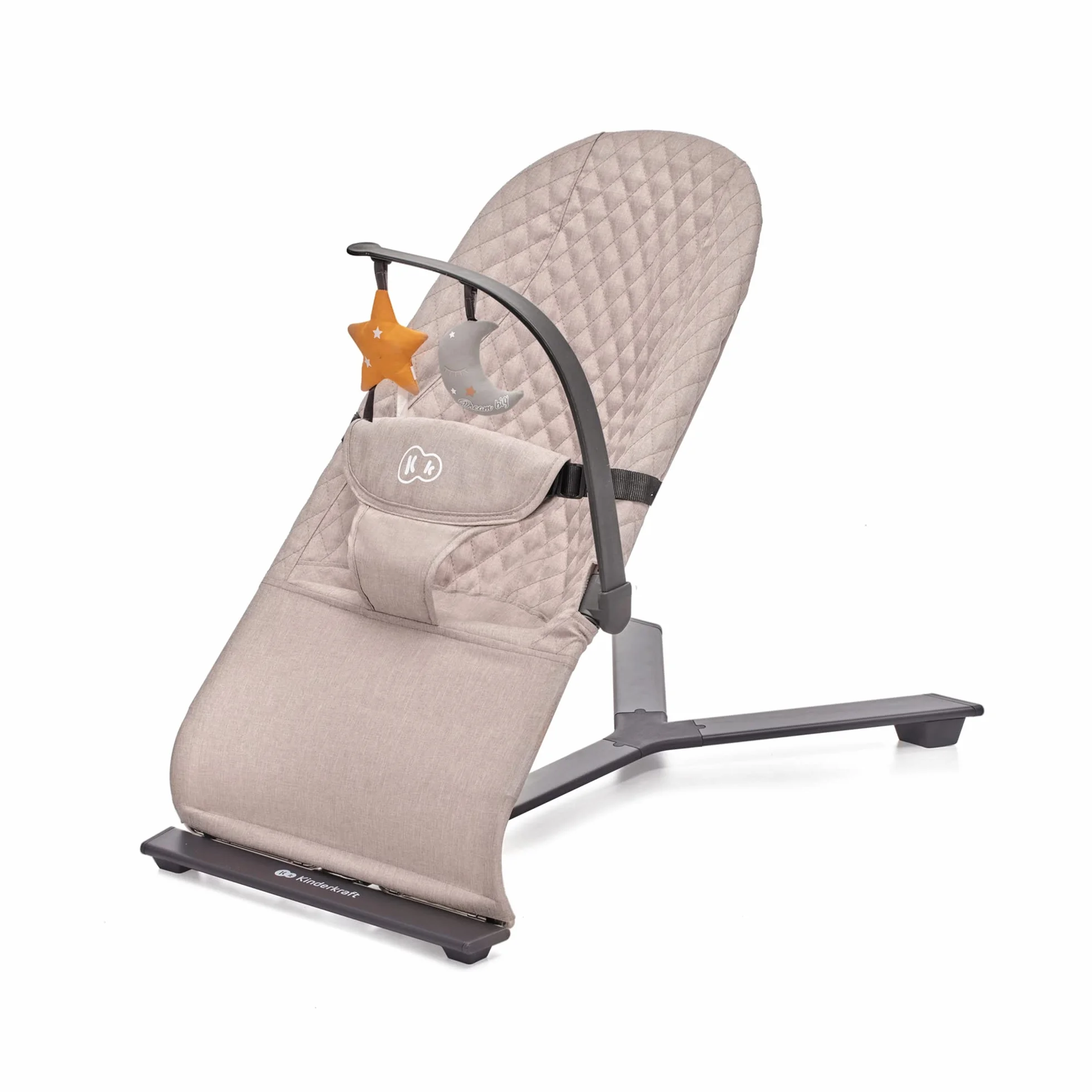 Kinderkraft MIMI Hamaca bebé Balancin 0-9 kg Plegado Compacto Reclinable una mano Movimiento natural Arco juguetes Beige