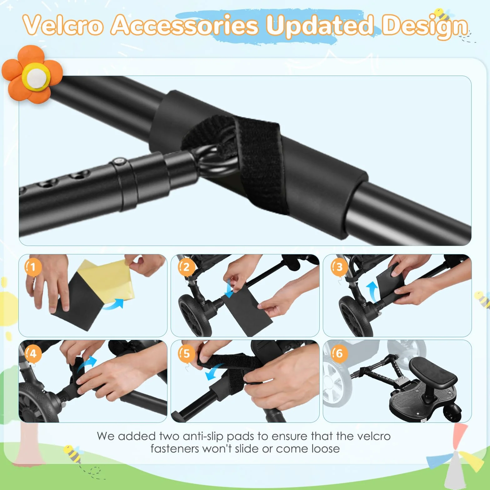 Patin Carro Bebe Universal con Asiento,Buggy Board para niños,Diseño estable de dos ruedas, con correa de suspensión, Accesorio para cochecito para niños de 2 a 6 años (25 kg),negro