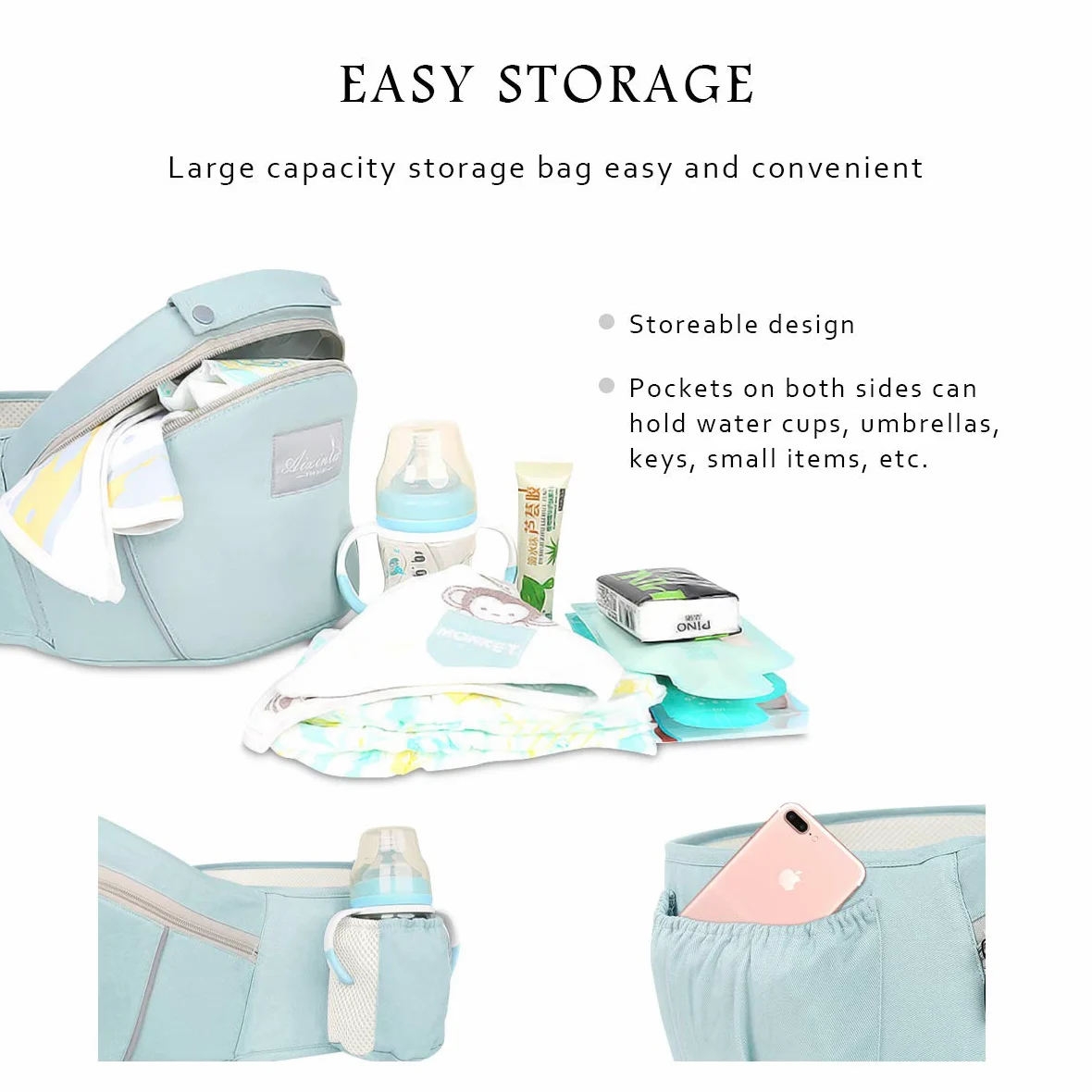 SONARIN Mochila Portabebés Ergonómico con Asiento de Cadera/Algodón Puro, Reposacabezas, Multiposición: Dorsal, Ventral, Ajustable para Recién Nacidos de 0 a 36 Meses (hasta 30 kg) Rosado