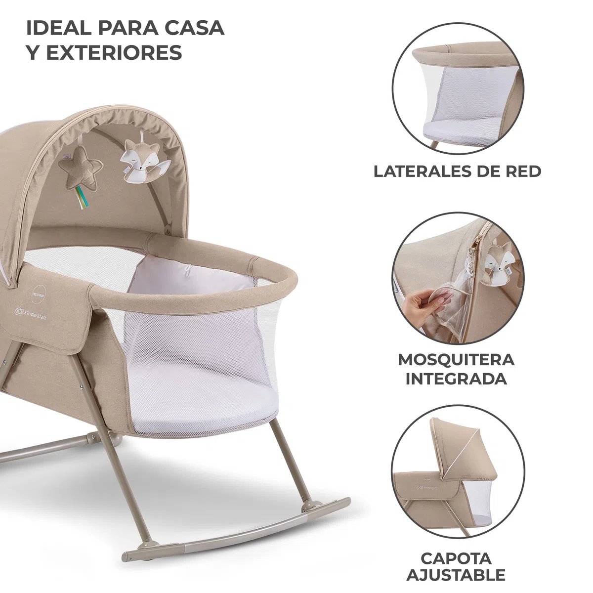 kk Kinderkraft Cuna Bebé LOVI, Moisés, Bolsa de Transporte, Juegos, Viaje, Beige