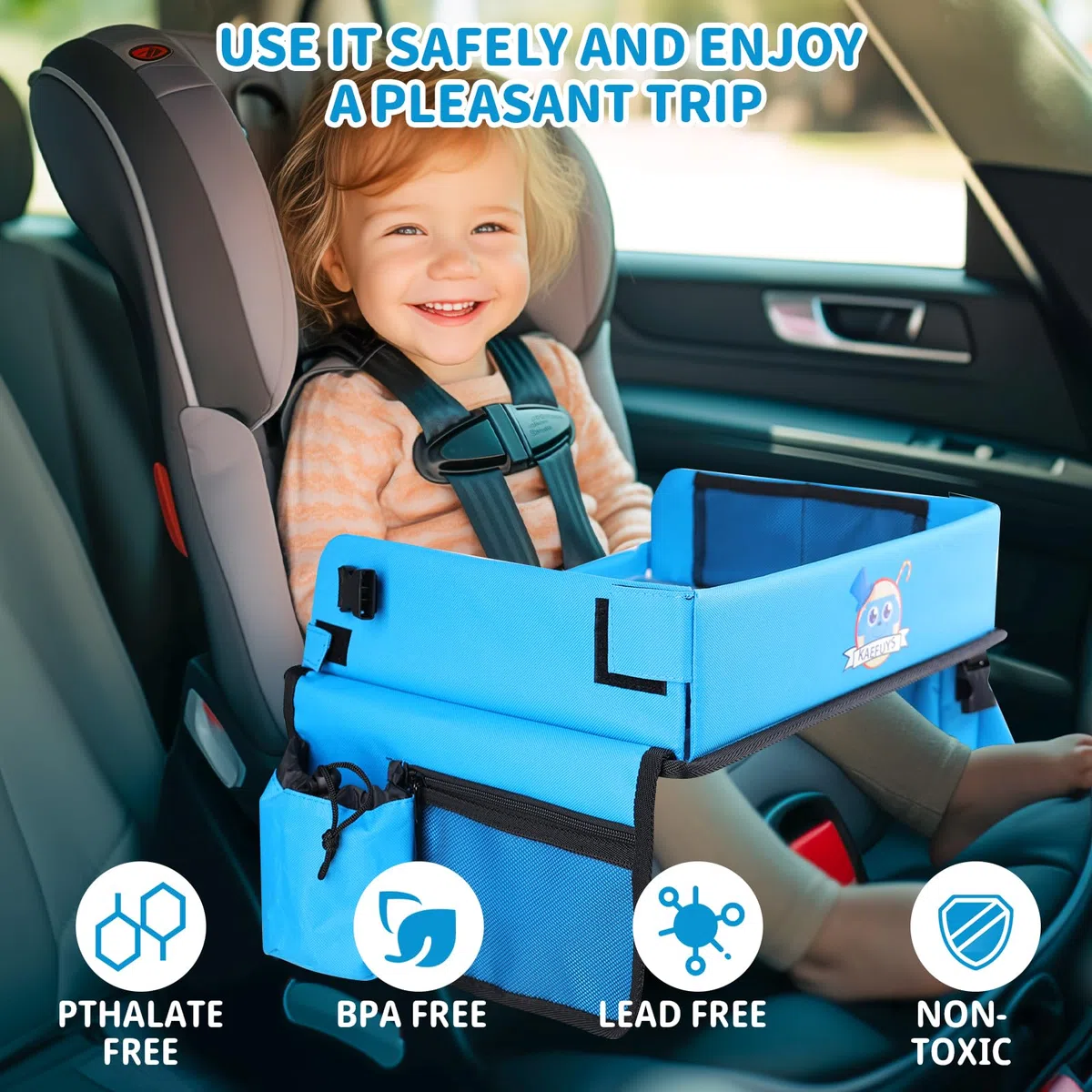Bandeja de Mesa para Niños Mesa Coche Niños Plegable con Tablero Impermeable del Acolchado Suave Bandeja de Viaje Niños Bandeja de Regazo para Coche/Avión/Mesa de Bebé