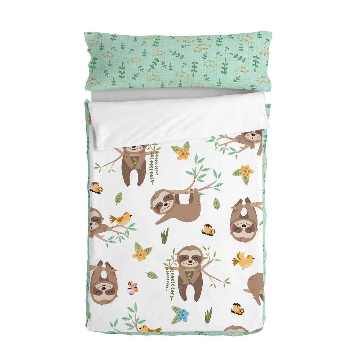 Happy Sloth Saco nórdico Multicolor, 90x200 cm (Cama 90) Sin Relleno, 100% Algodón, Calidad de 150 Hilos