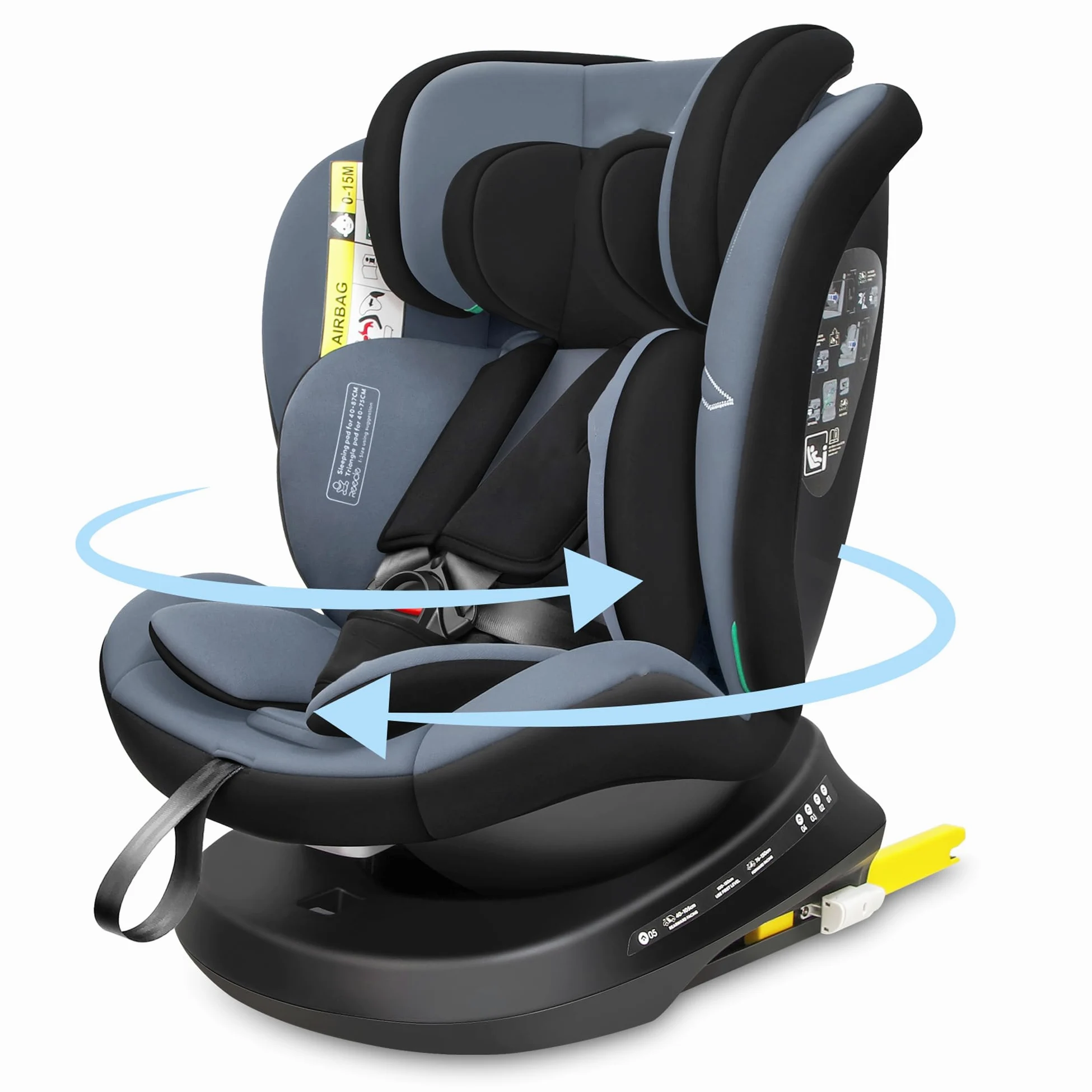 Reecle I-Size Silla de Coche Giratoria 360 con ISOFIX, 40-150cm (0~36kg), Aprox. 0-12 años (Negro(ISOFIX))