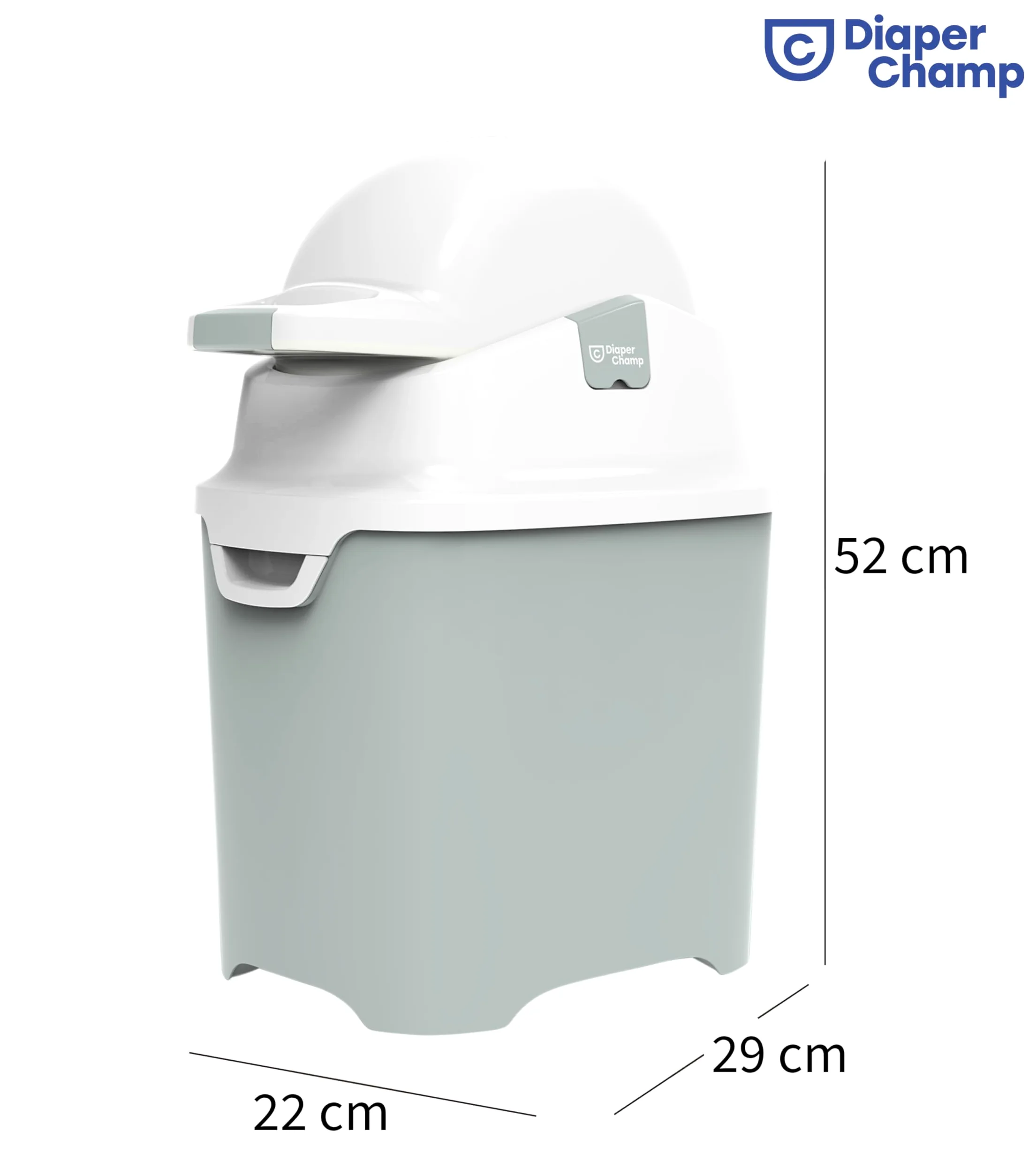 DiaperChamp ONE, Contenedor de pañales sin olor, sin recambios, utiliza bolsas de basura normales. Calidad profesional., Color verde salvia suave