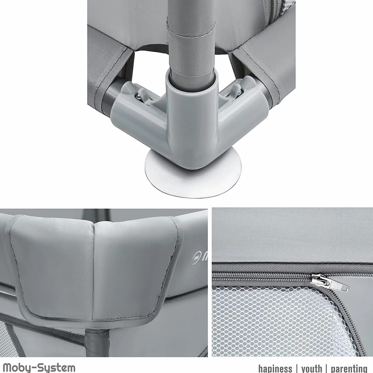 Moby-System Parque Infantil Bebé Plegable - Centro de Actividades con Base Antideslizante 200x140cm - Corralito Impermeable con Ventanas y Cremallera, Incluye Bolsa de Transporte - Gris