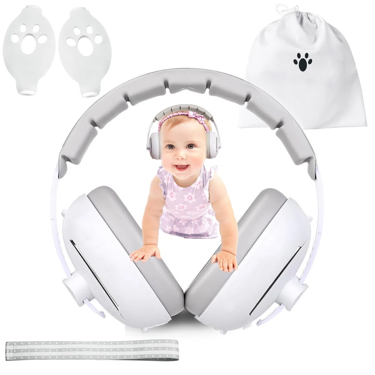 Protección Auditiva para Bebé, 2 en 1 Orejeras con Cancelación de Ruido para Bebés con 2 Diademas Suaves, Auriculares Antirruido para Bebés, Protección Auditiva para Bebés de 0 a 48 Meses
