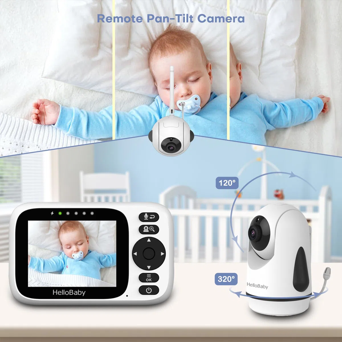 HelloBaby Camara Vigilancia Bebe Vigilabebes con Camara con Pantalla 3.2" IPS, Baby Monitor con cámara y audio, Visión Nocturna,Sin WiFi, Despertador, Conversación Bidireccional Escucha Bebes,Lulabies
