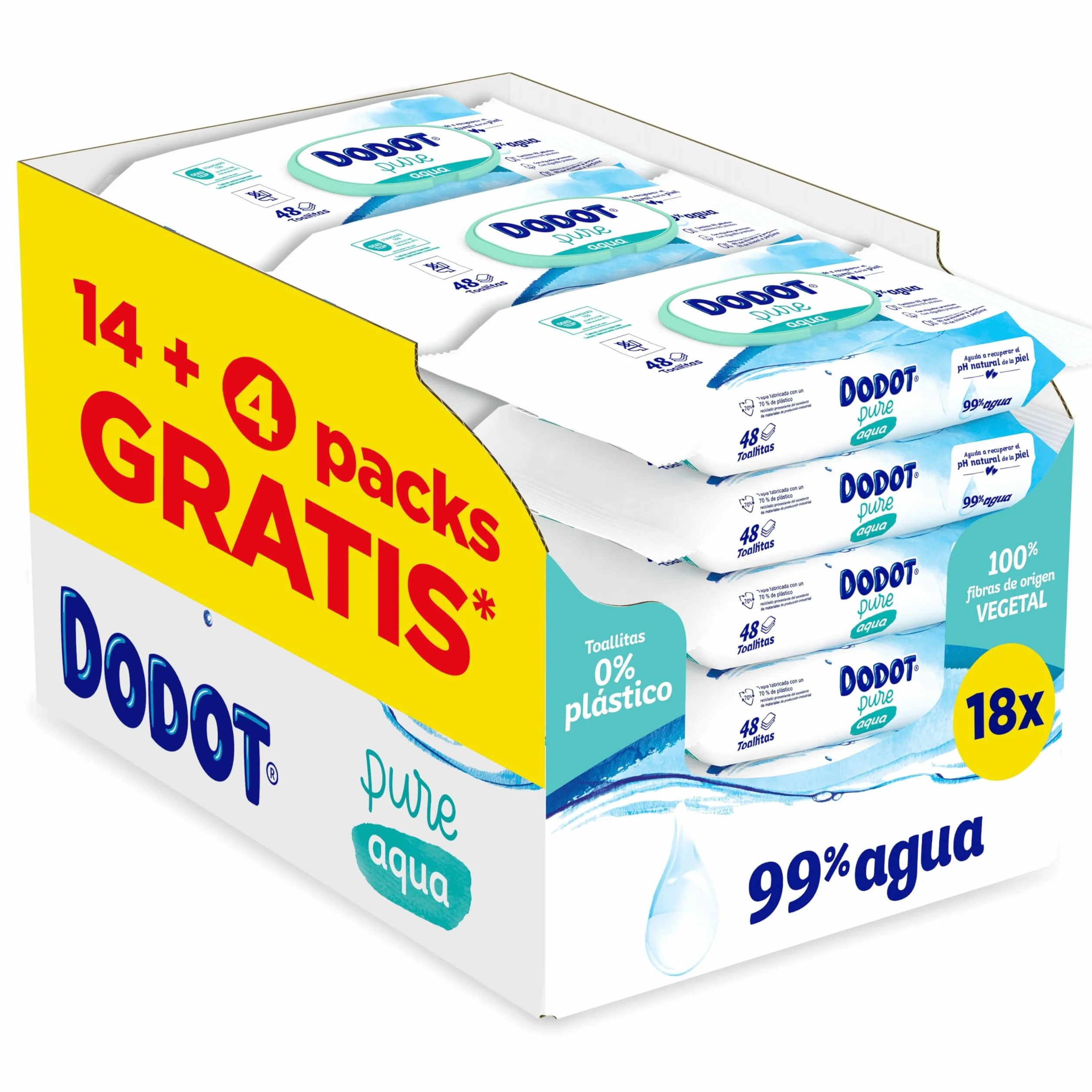 Dodot Toallitas Pure Aqua Para Bebé, 864 Unidades, 99% Agua, Sin Plástico