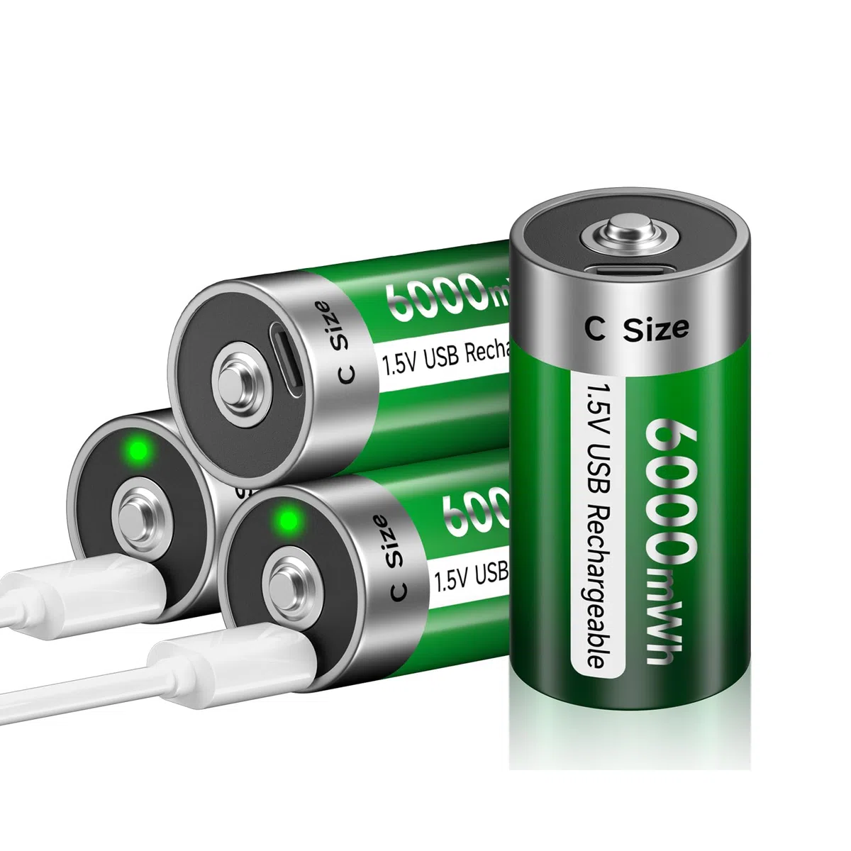 C Pilas Recargables lr14 Batería USB 6000mWh – 1,5 V/Litio Recargables C batería Alta Capacidad con Cable de Carga Tipo C, 3 Horas de Carga rápida (4Pcs)