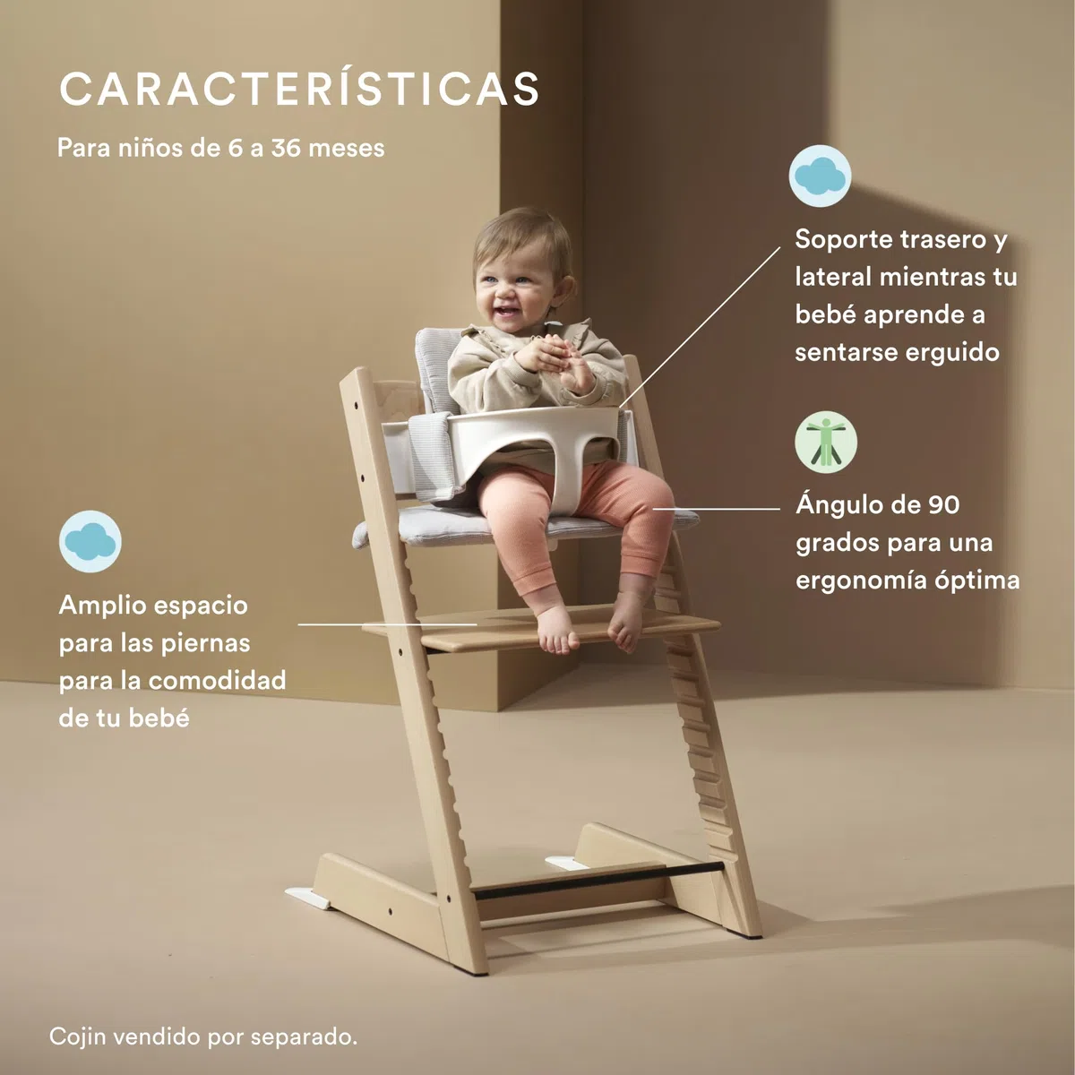 Trona Tripp Trapp de Stokke (Natural) Con Bandeja (Blanco) - Incluye Silla, Baby Set 2 Para Niños de 6 a 36 Meses - Ajustable y Fácil de Limpiar