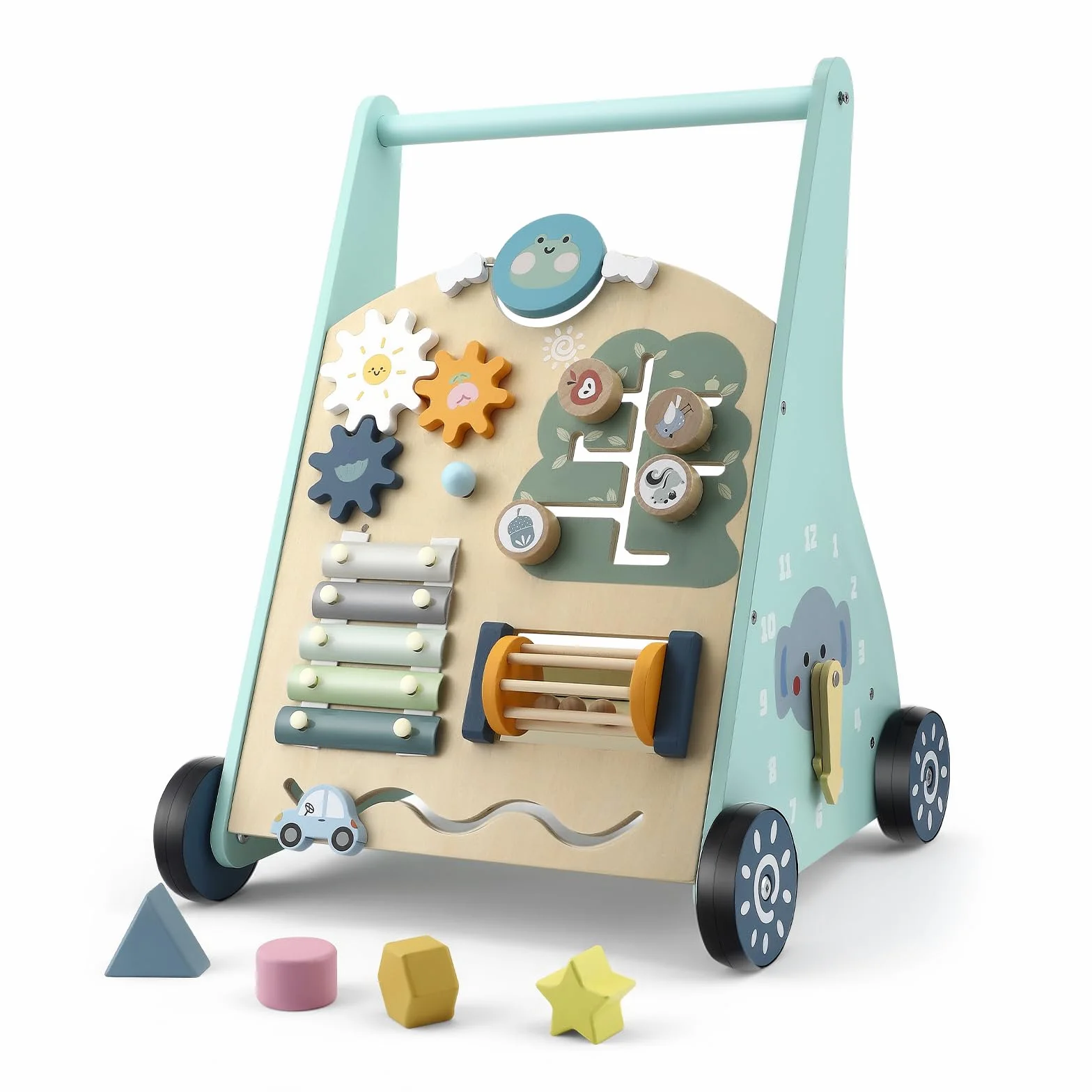 Andador de Madera para Bebé - Andador Multifuncional con Juguete de Motricidad - Juguete de Aprendizaje Montessori con Asa - 8 Zonas de Juego Diferentes - Regalo para Niños y Niñas a Partir de 1 Año